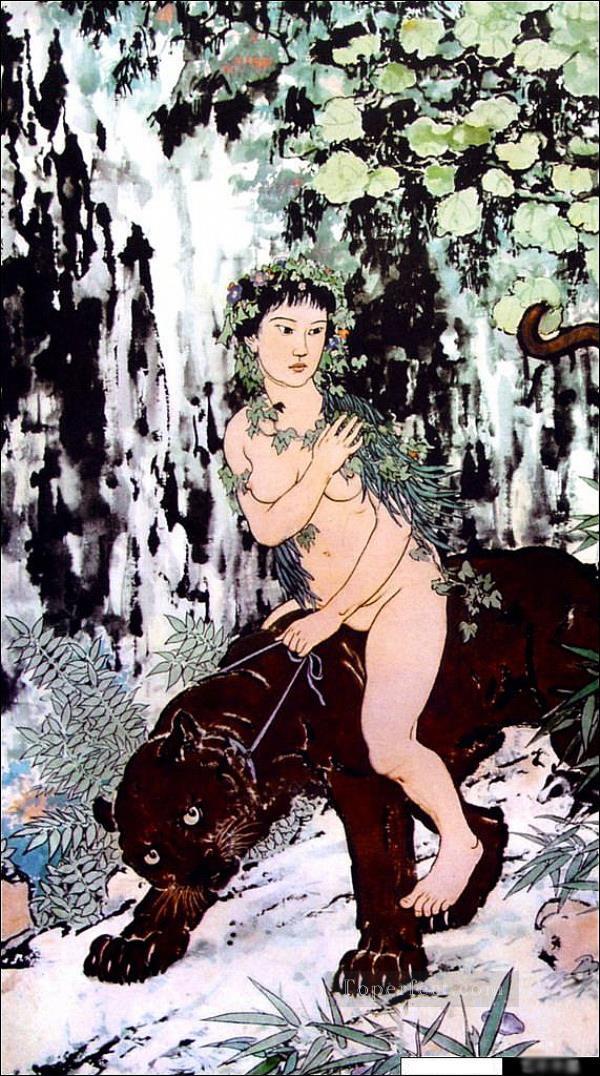 Xu Beihong nude on lion old China ink Oil Paintings